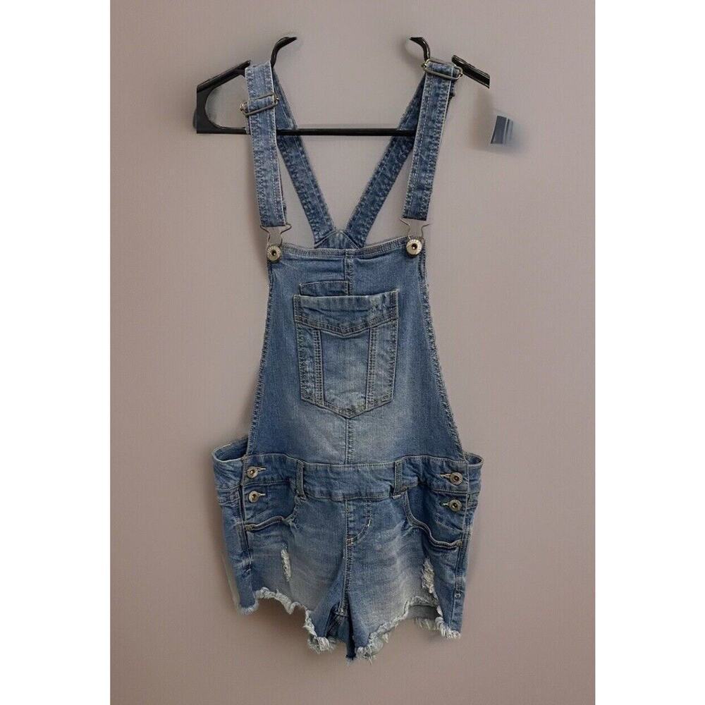 Blue Spice Denim Overall Shorts Distressed Juniors Medium - Picture 1 of 4